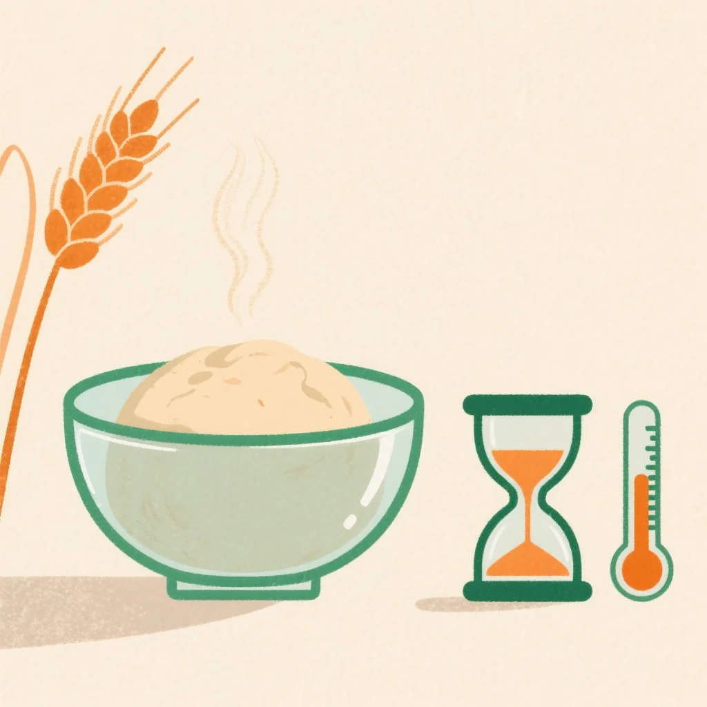 massa de pão não cresce em bowl com marca de volume, ampulheta e termômetro