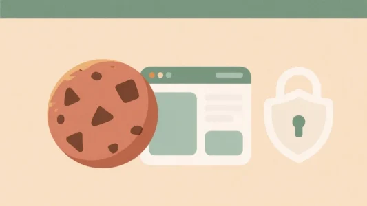 ilustracao minimalista de cookie e navegador com icone de seguranca para politica de cookies